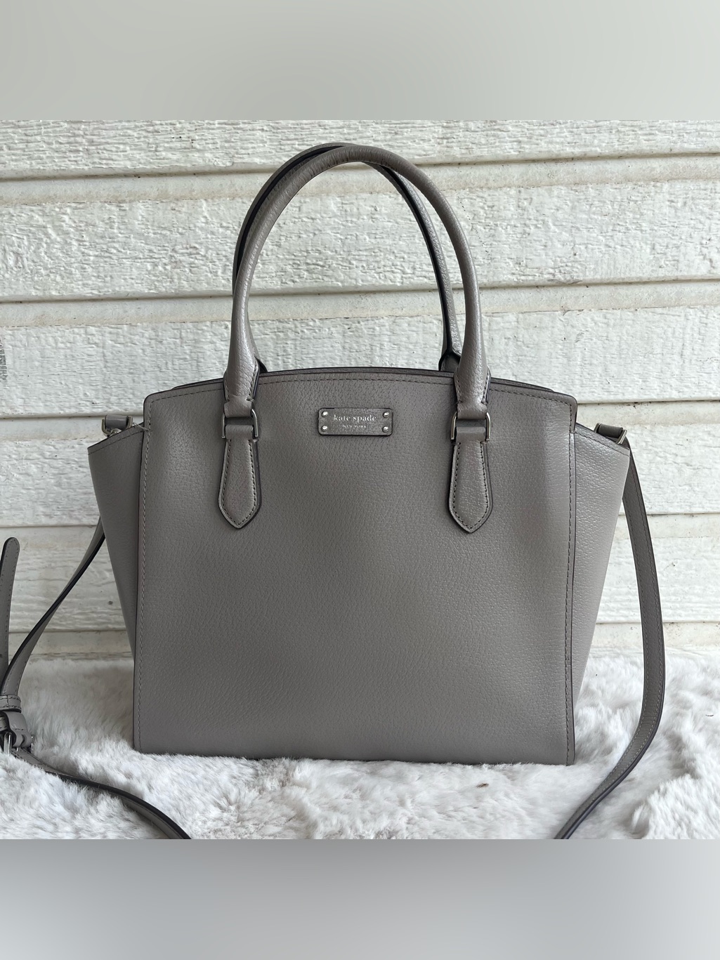 Kate Spade Grey Leather Jeanne Satchel Tote Crossbody Bag Mulberry Lane Court